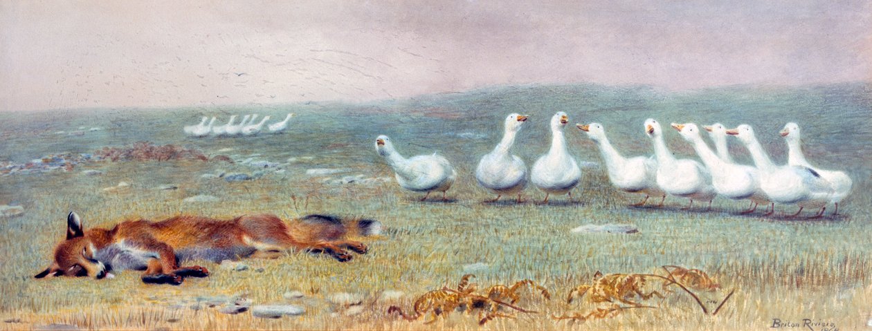 Ketun ja hanhien peli, 1868 tekijältä Briton Riviere