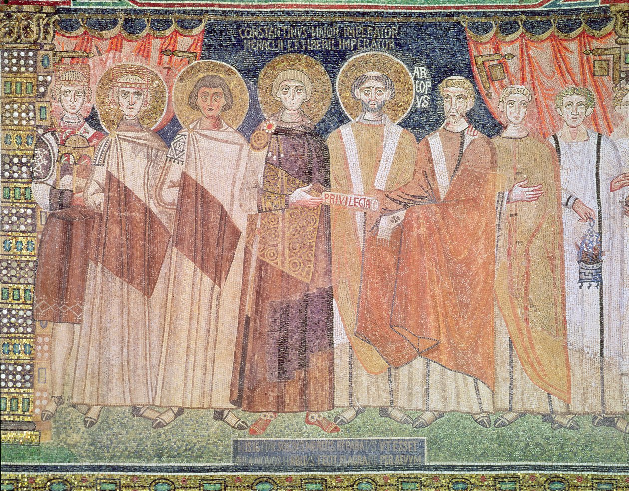 Konstantinus IV myönsi piispa Reparatuksen oikeudet Ravennan kirkolle, 671-77 (mosaiikki) tekijältä Byzantine School