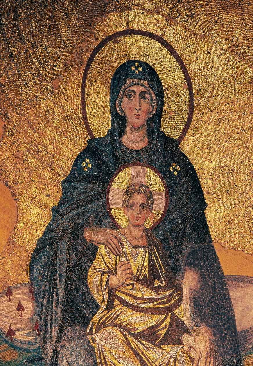 Neitsyt ja lapsi valtaistuimelle (mosaiikki) tekijältä Byzantine Byzantine
