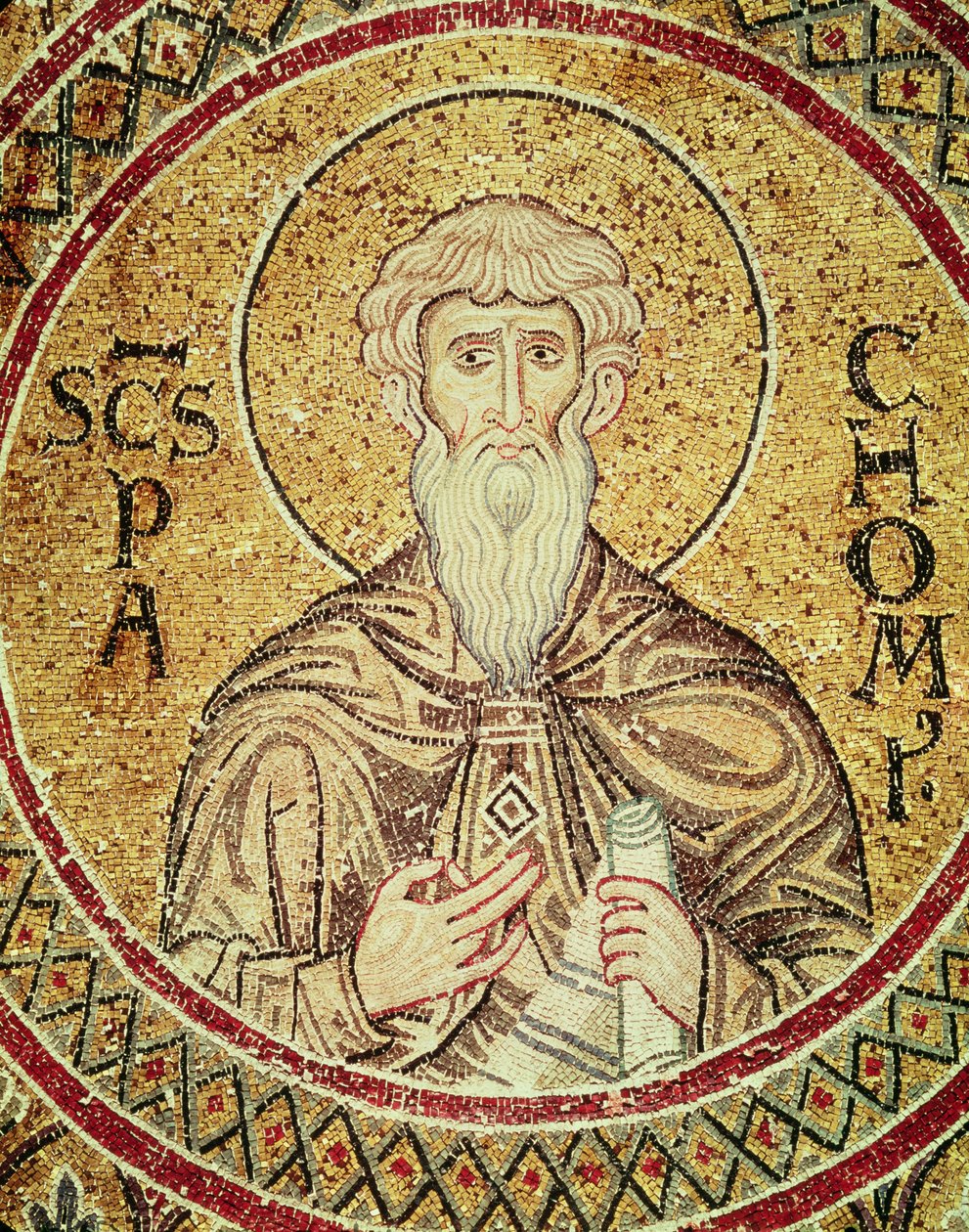 St. Pachomius (d.346) (mosaiikki) tekijältä Byzantine School