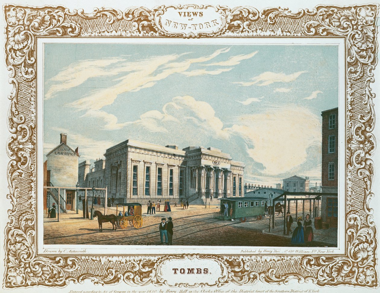 The Tombs, New York City, "Views of New Yorkista", julkaisija Henry Hoff, 1850 tekijältä C. Autenrieth