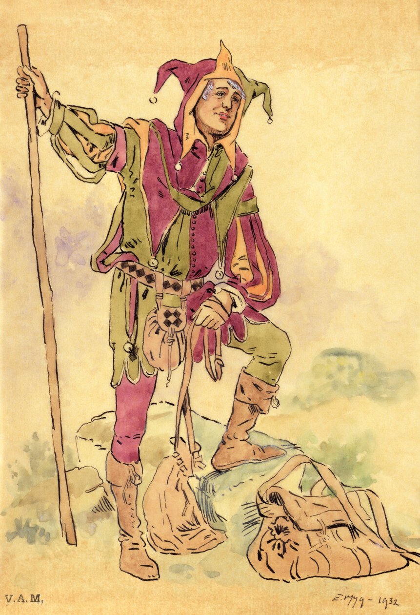 Pukusuunnittelu jesterille Kesäyön unelmaan n. 1881-93 tekijältä C. Wilhelm