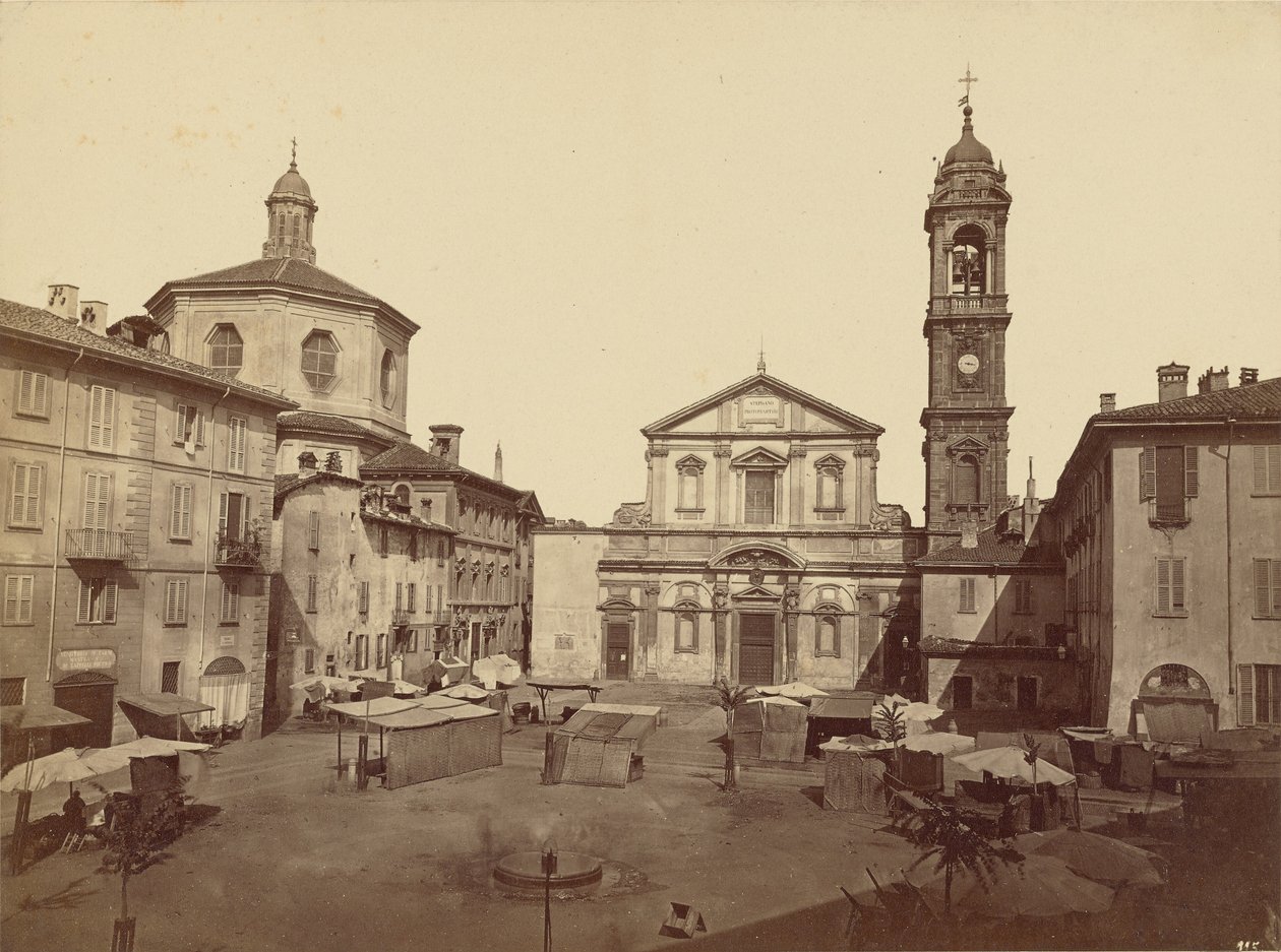Milanon näkymät: Piazzo Santo Stefano tekijältä C.D. Wagner