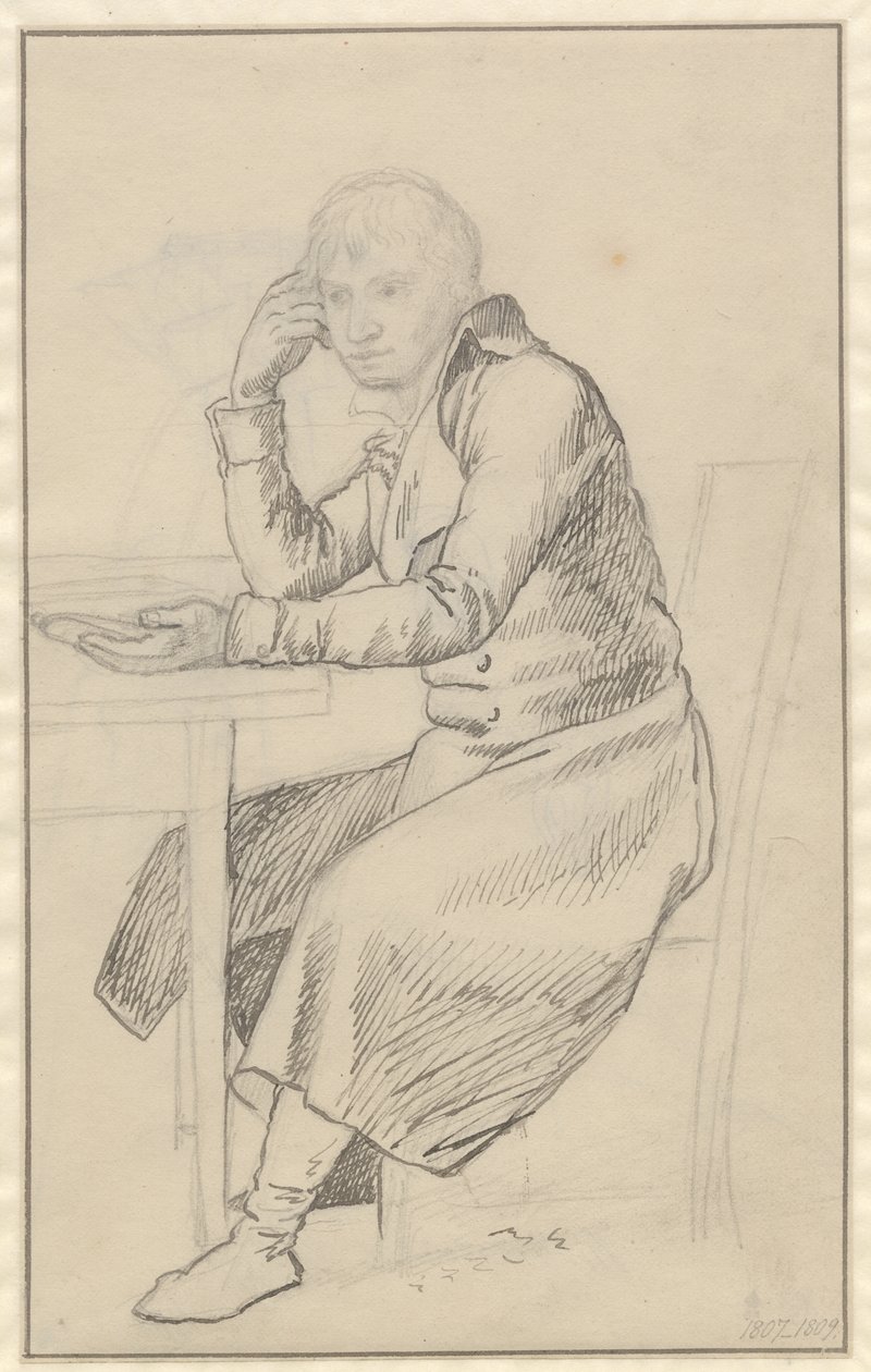 Istuva mies pöydän ääressä tekijältä Christoffer Wilhelm Eckersberg