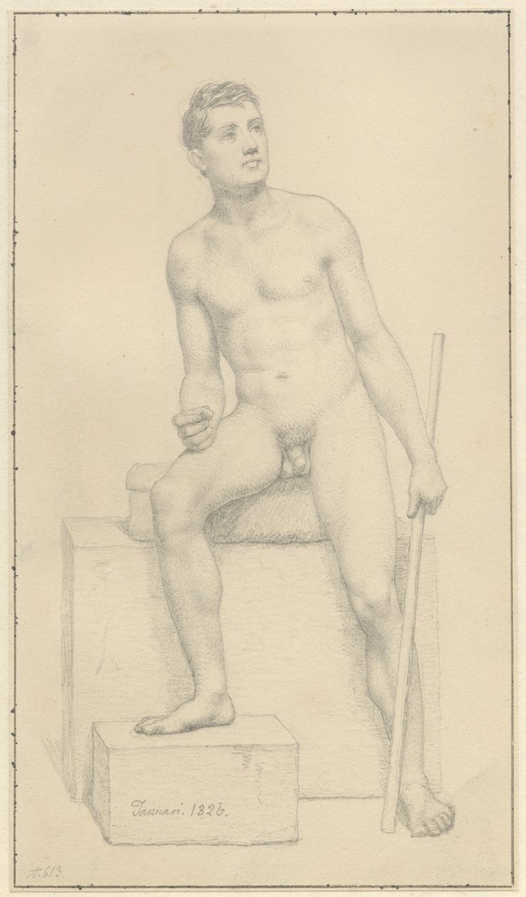 Istuva alaston miesmalli. tekijältä Christoffer Wilhelm Eckersberg