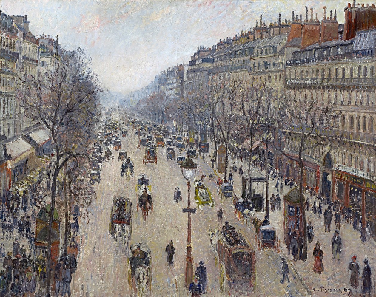 Boulevard Montmartre, aamu, pilvinen sää tekijältä Camille Jacob Pissarro