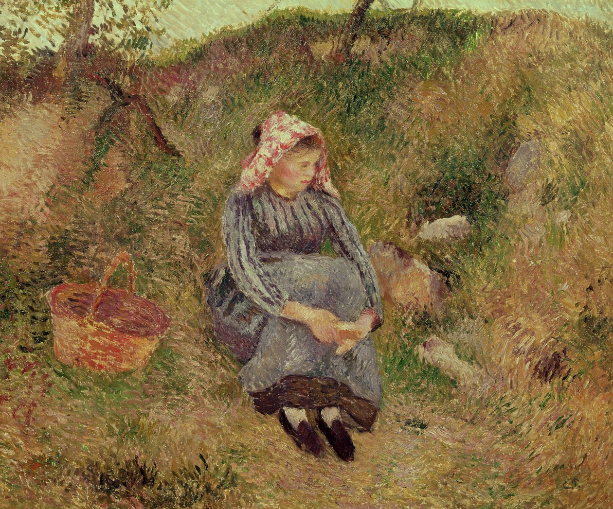 Istuva talonpoikatyttö, 1883 tekijältä Camille Jacob Pissarro