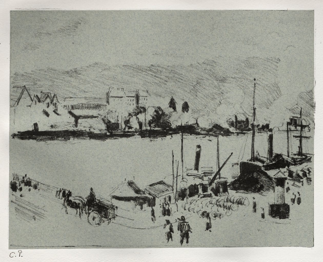 Quai Boieldieu Rouenissa, n. 1896. tekijältä Camille Jacob Pissarro