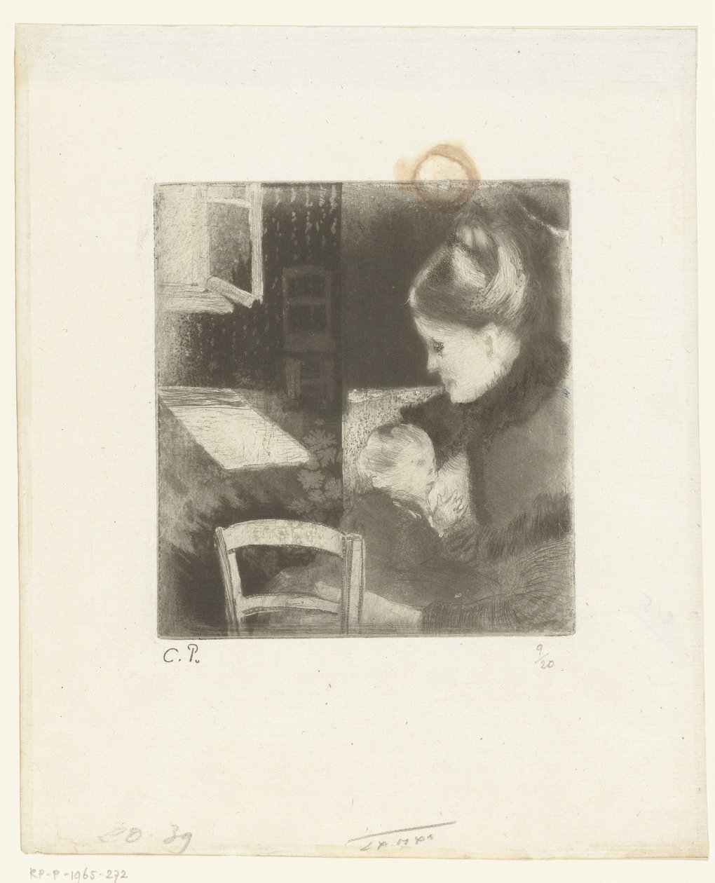 Hoitava nainen Enfant têtant sa mère tekijältä Camille Jacob Pissarro