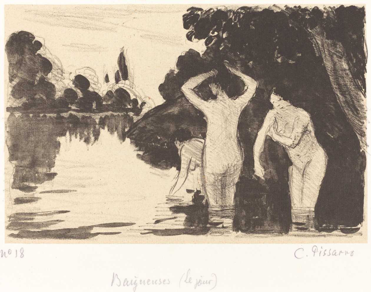 Uimarit, c. 1895. tekijältä Camille Pissarro
