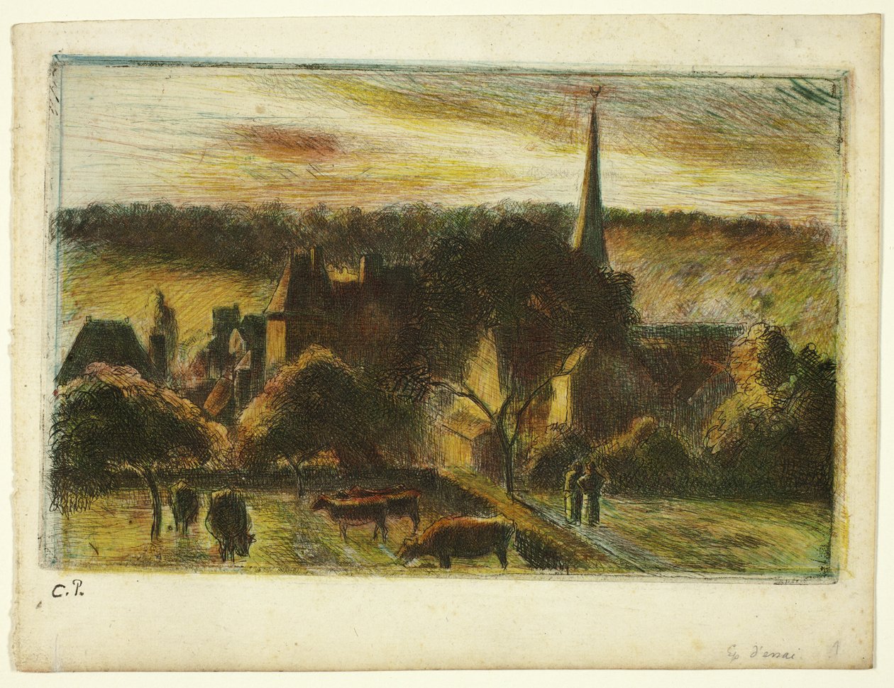 Kirkko ja maatila Éragnyssa tekijältä Camille Pissarro