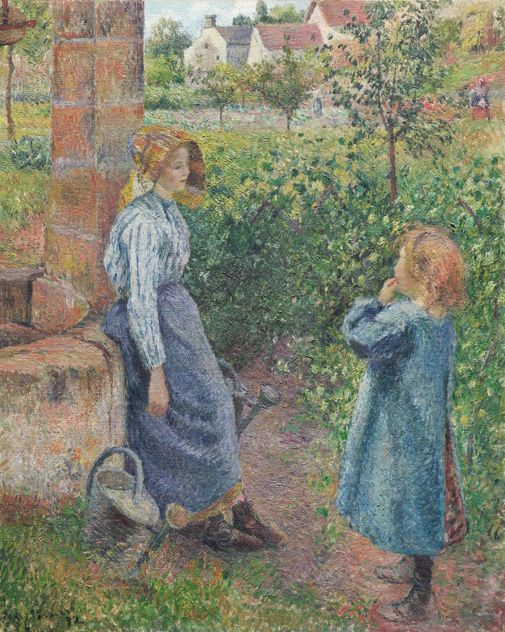 Nainen ja lapsi kaivolla, 1882. tekijältä Camille Pissarro