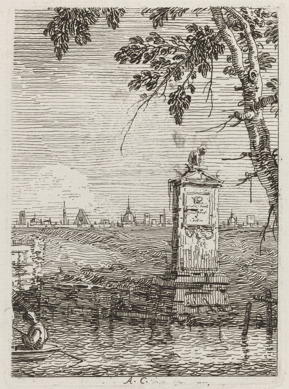 Pieni monumentti [vasemmalla], n. 17351746. tekijältä Canaletto