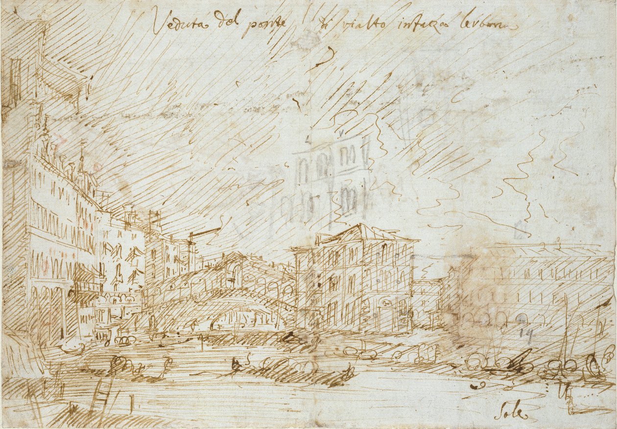 Venetsia: Ponte di Rialto, 1700-luvun puoliväli tekijältä Canaletto