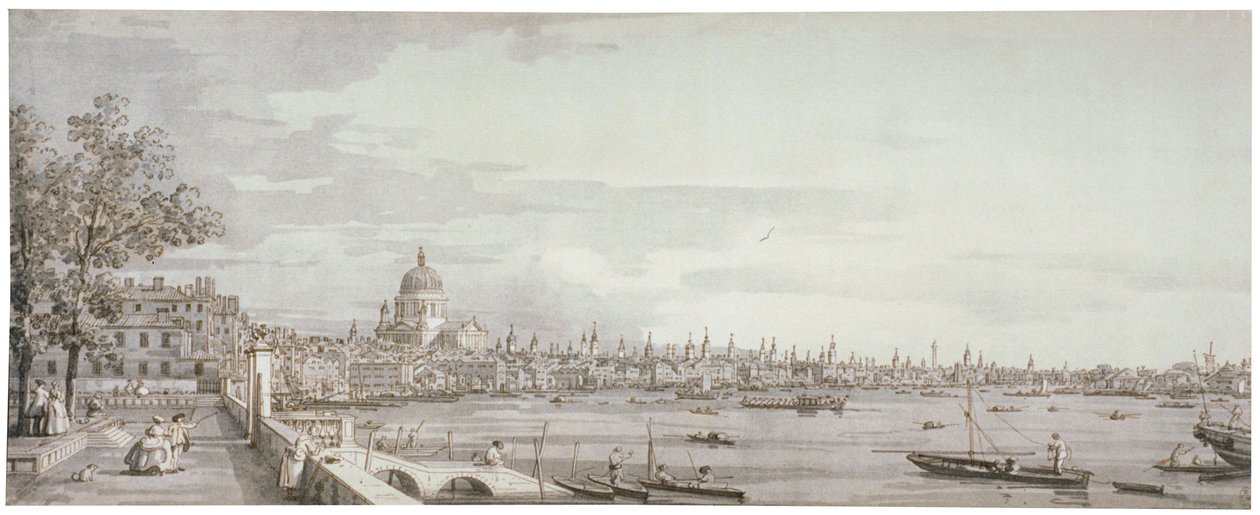 Näkymä Thames-joelle, Lontoo, c1750 tekijältä Canaletto