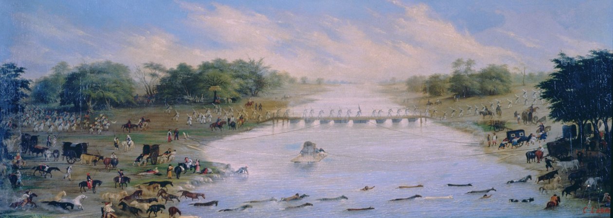 Riachuelo-joen ylittäminen, Buenos Aires, Argentiina tekijältä Candido Lopez