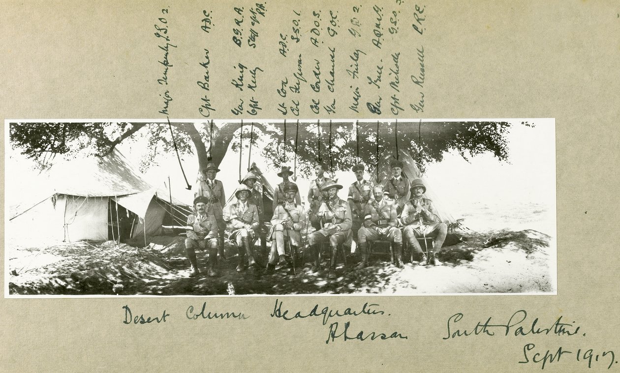 Aavikkokolonnan päämaja Abassanissa, Etelä-Palestiinassa, syyskuu 1917. tekijältä Capt. Arthur Rhodes