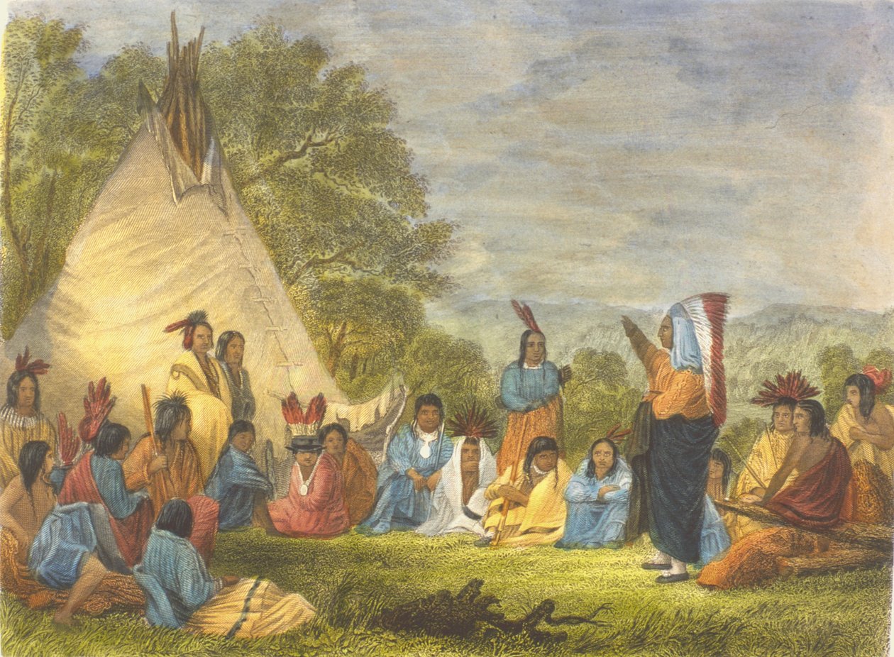 Intiaanit neuvostossa, 1853 tekijältä Captain Seth Eastman