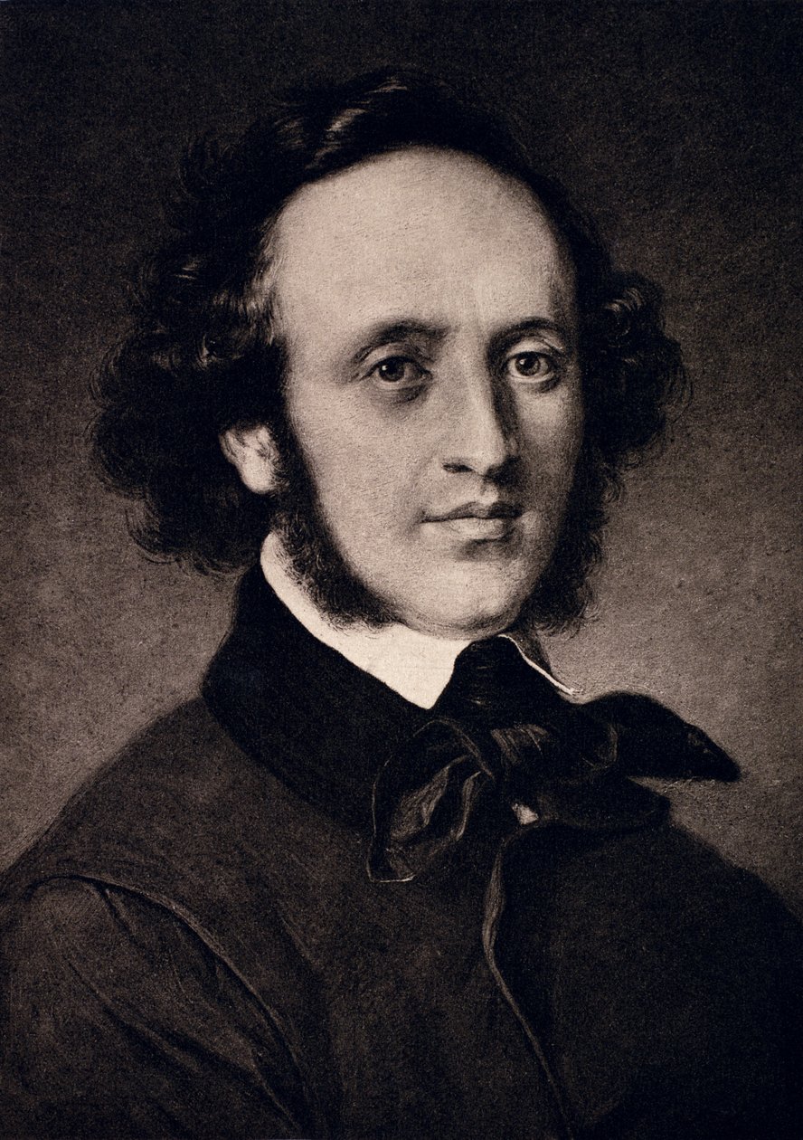 F. Bruckmannin kaiverrettu muotokuva Felix Mendelssohnista (1809-47). tekijältä Carl Jaeger
