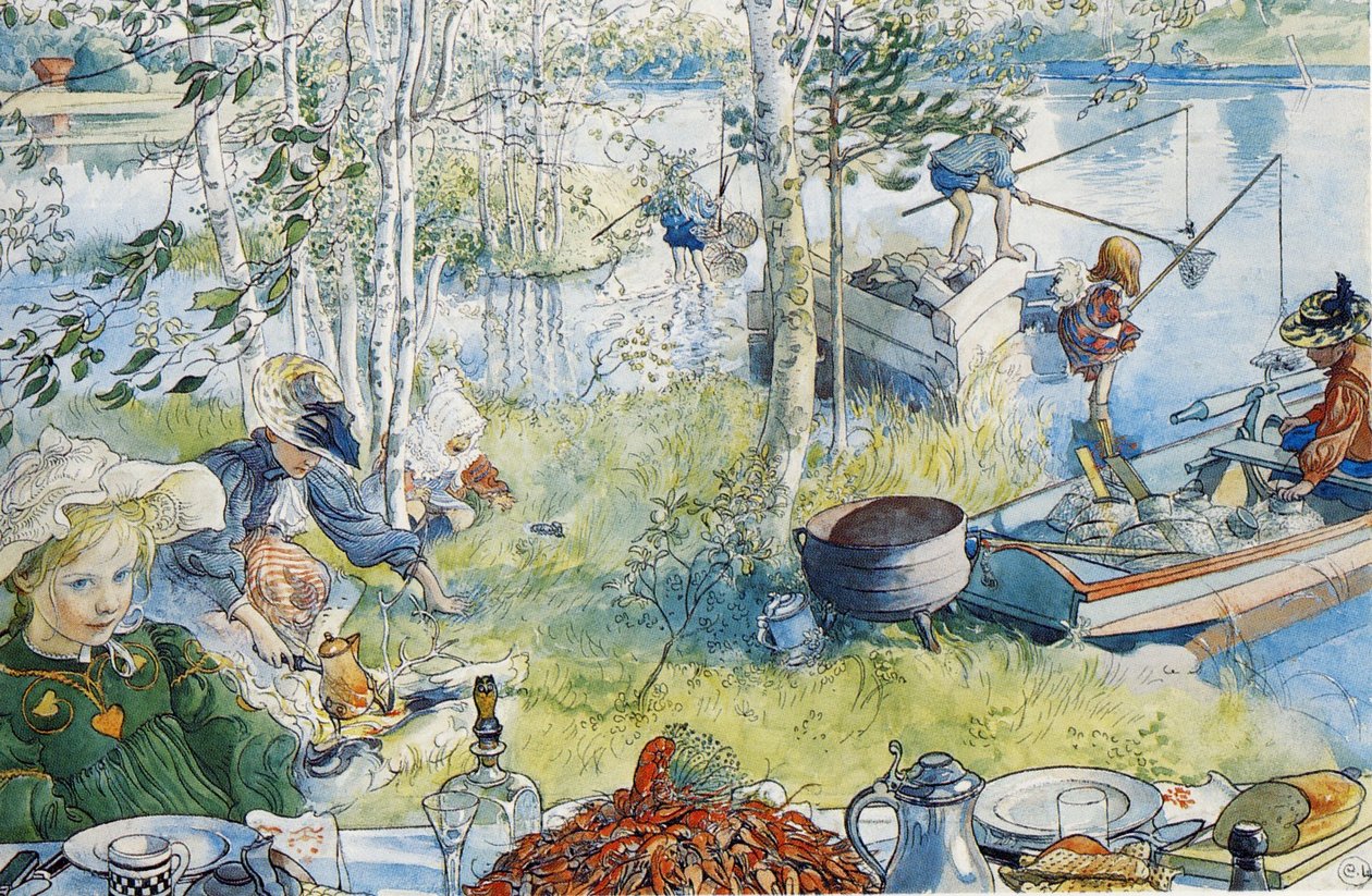 Der Krebsfang tekijältä Carl Larsson
