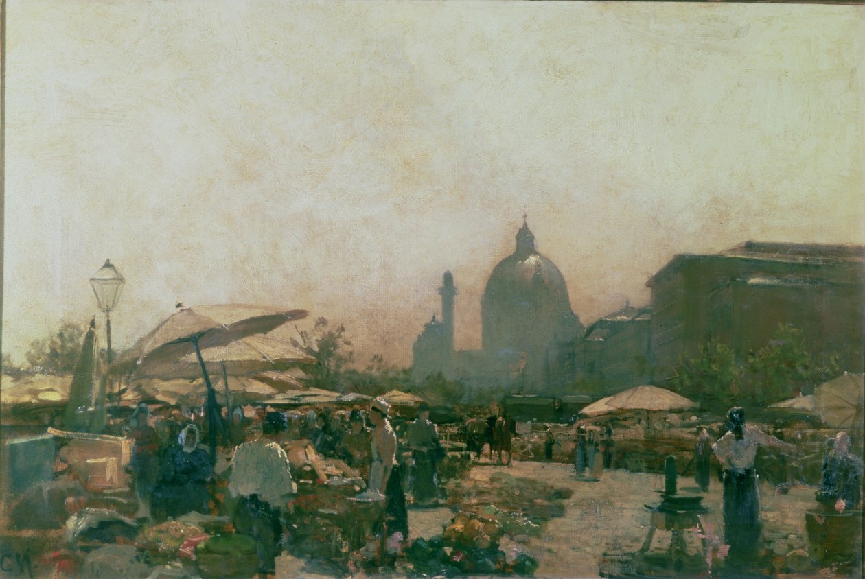 Markkinat, jossa Pyhän Kaarlen kirkko kaukana, Wien, n. 1894 tekijältä Carl Moll