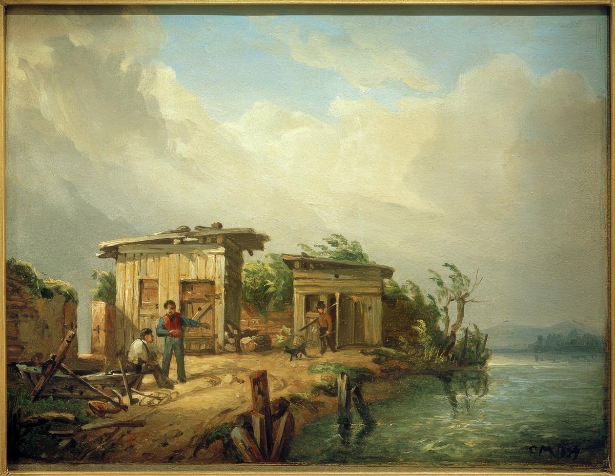 C. Morgenstern, Fischerhütten auf der Mainlustinsel tekijältä Carl Morgenstern