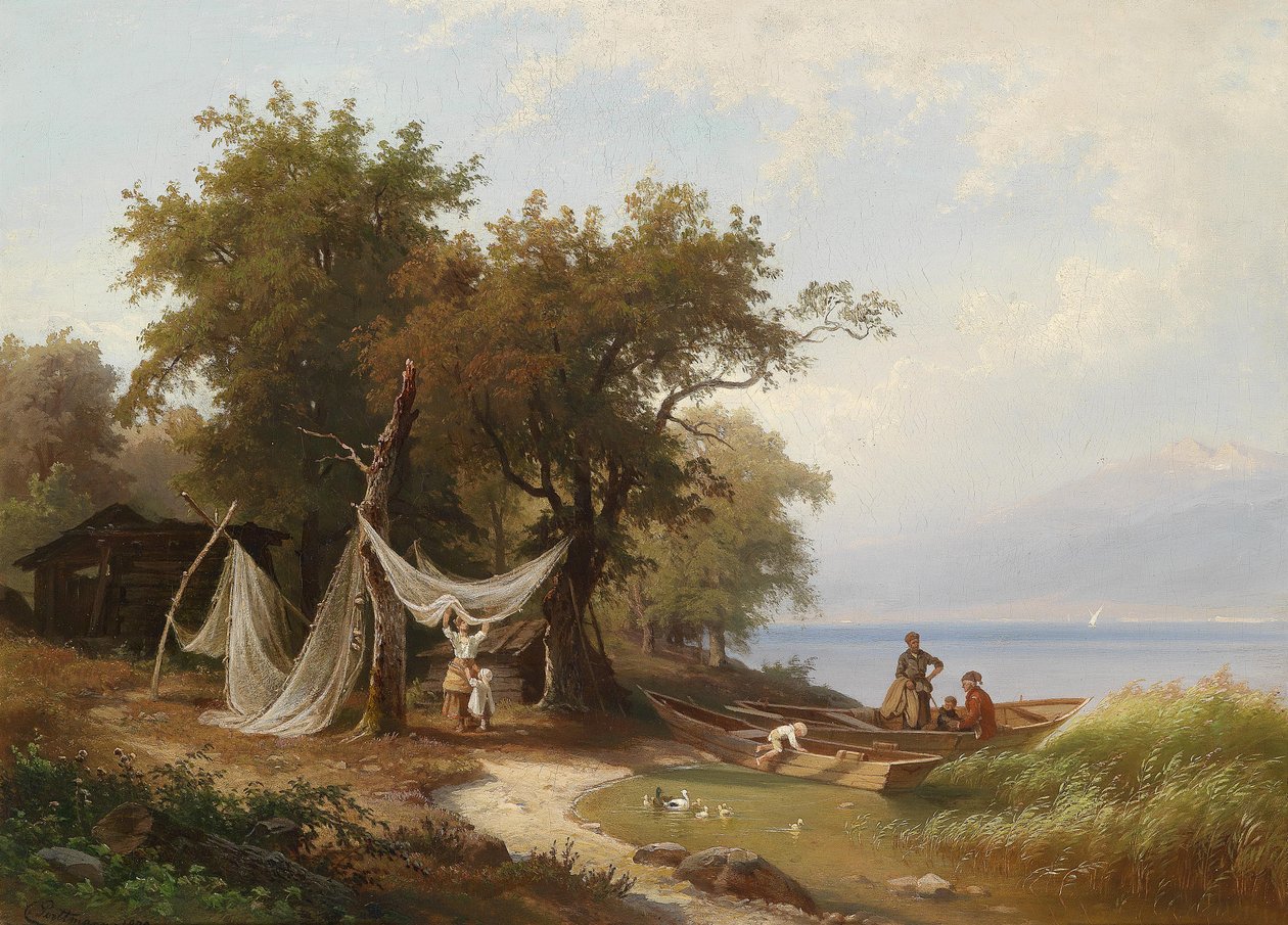 Fischerfamilie am Ufer des Genfer Sees tekijältä Carl Porttmann