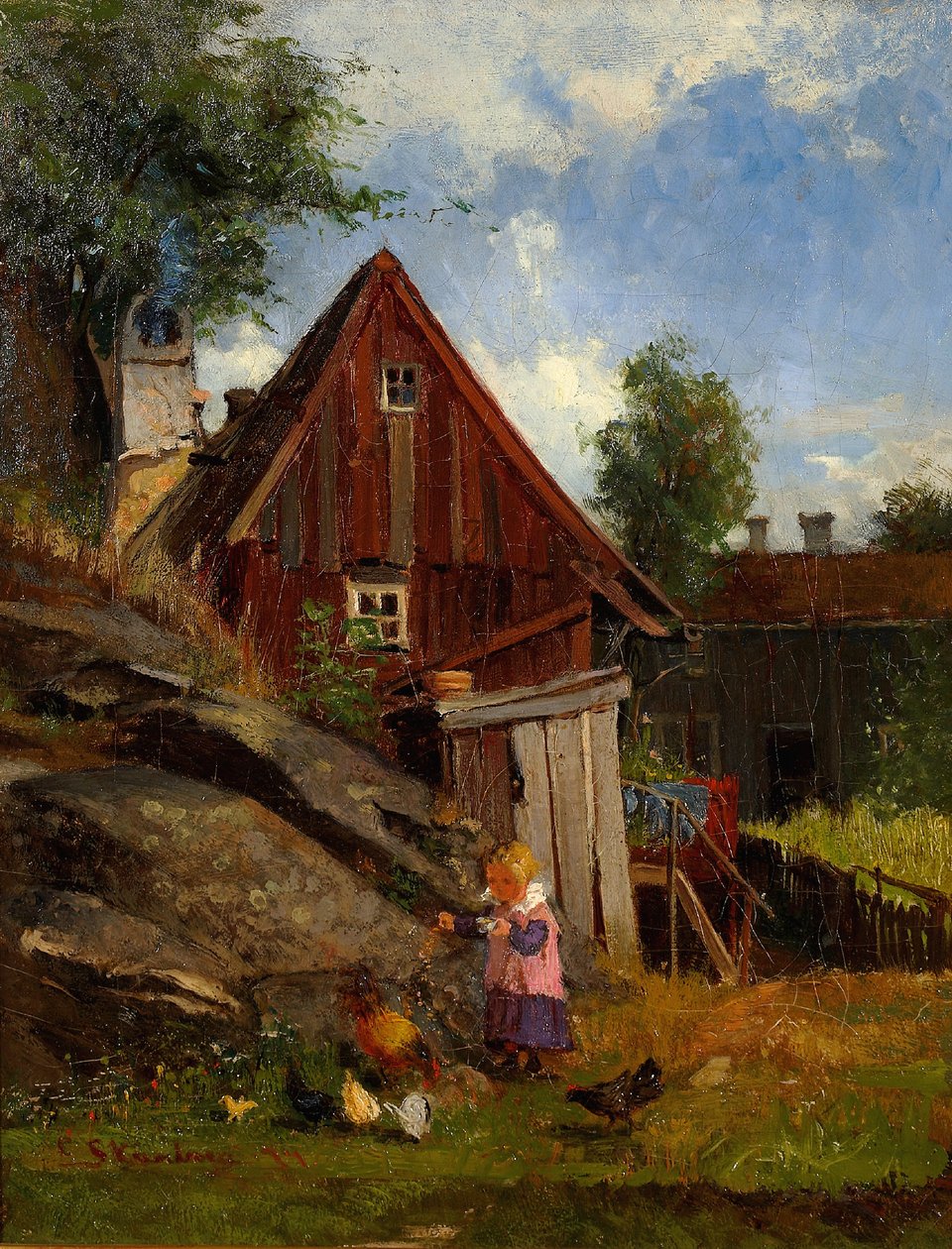 Flicka matar höns tekijältä Carl Skånberg