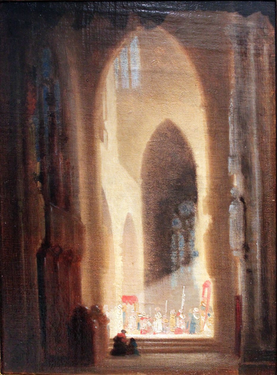 Kirkon sisustus kulkueella tekijältä Carl Spitzweg