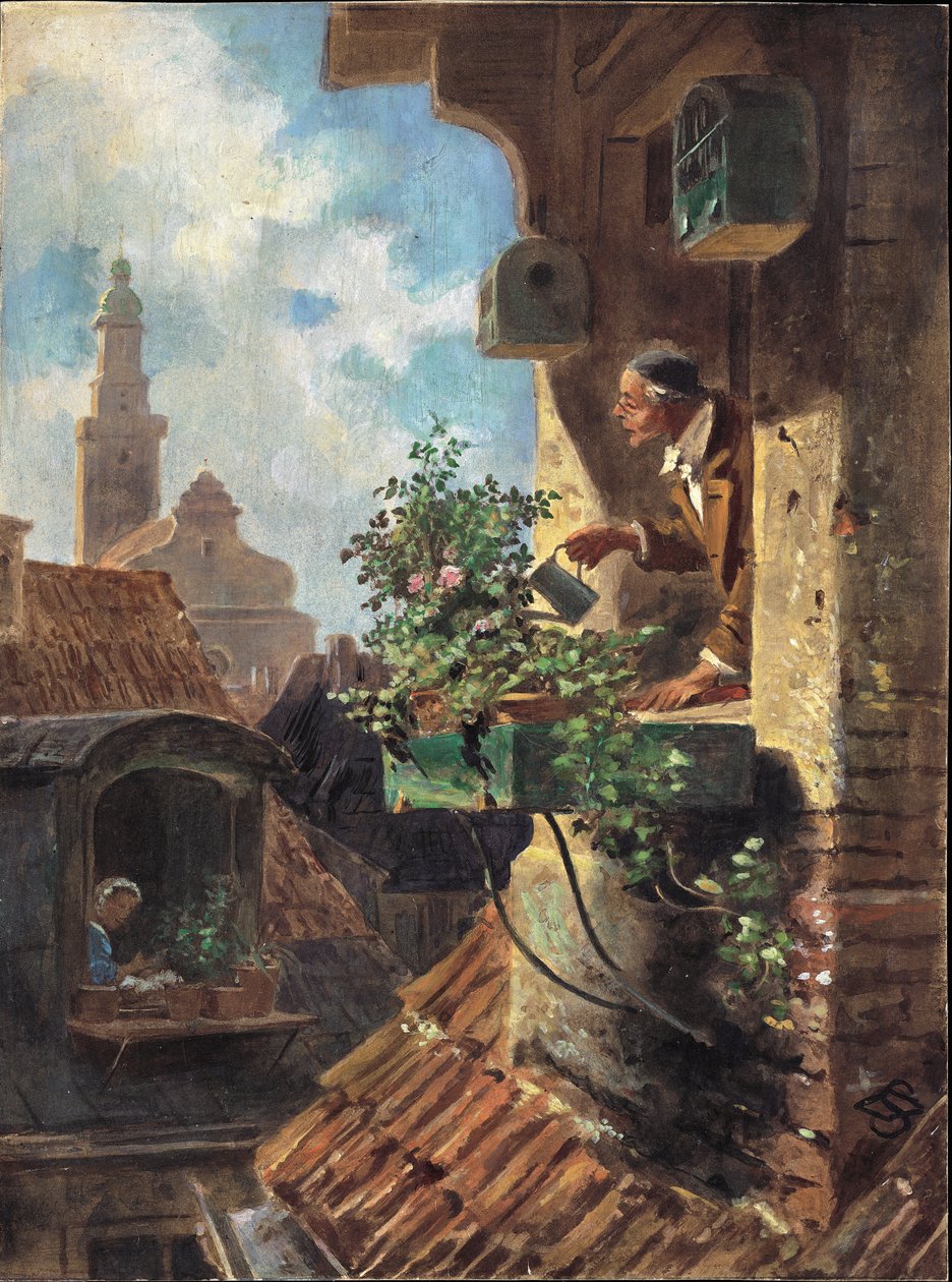 Ullakkohuone, 1862 (öljy kortille) tekijältä Carl Spitzweg
