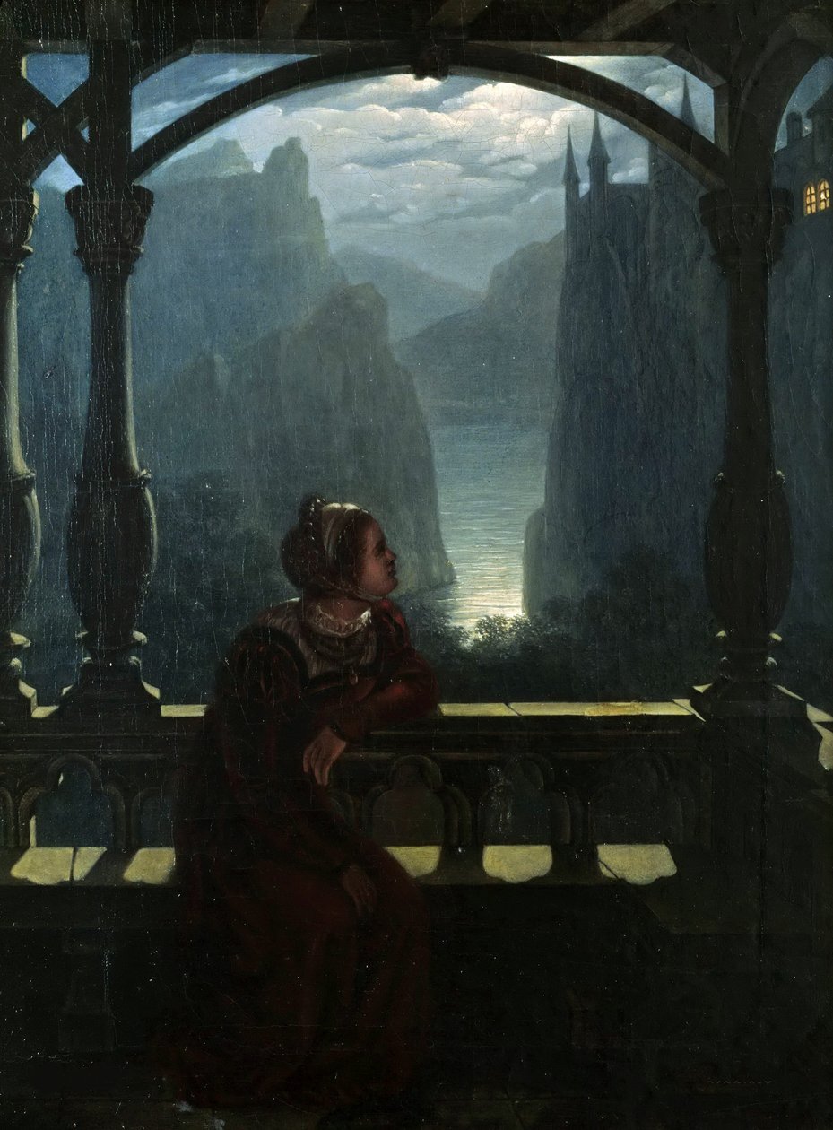 Knights Castle in the Moonlight, 1817. tekijältä Carl Friedrich Hampe