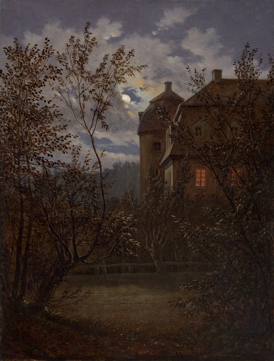 Schloss Milkel Moonlightissa, n. 1833-35. tekijältä Carl Gustav Carus