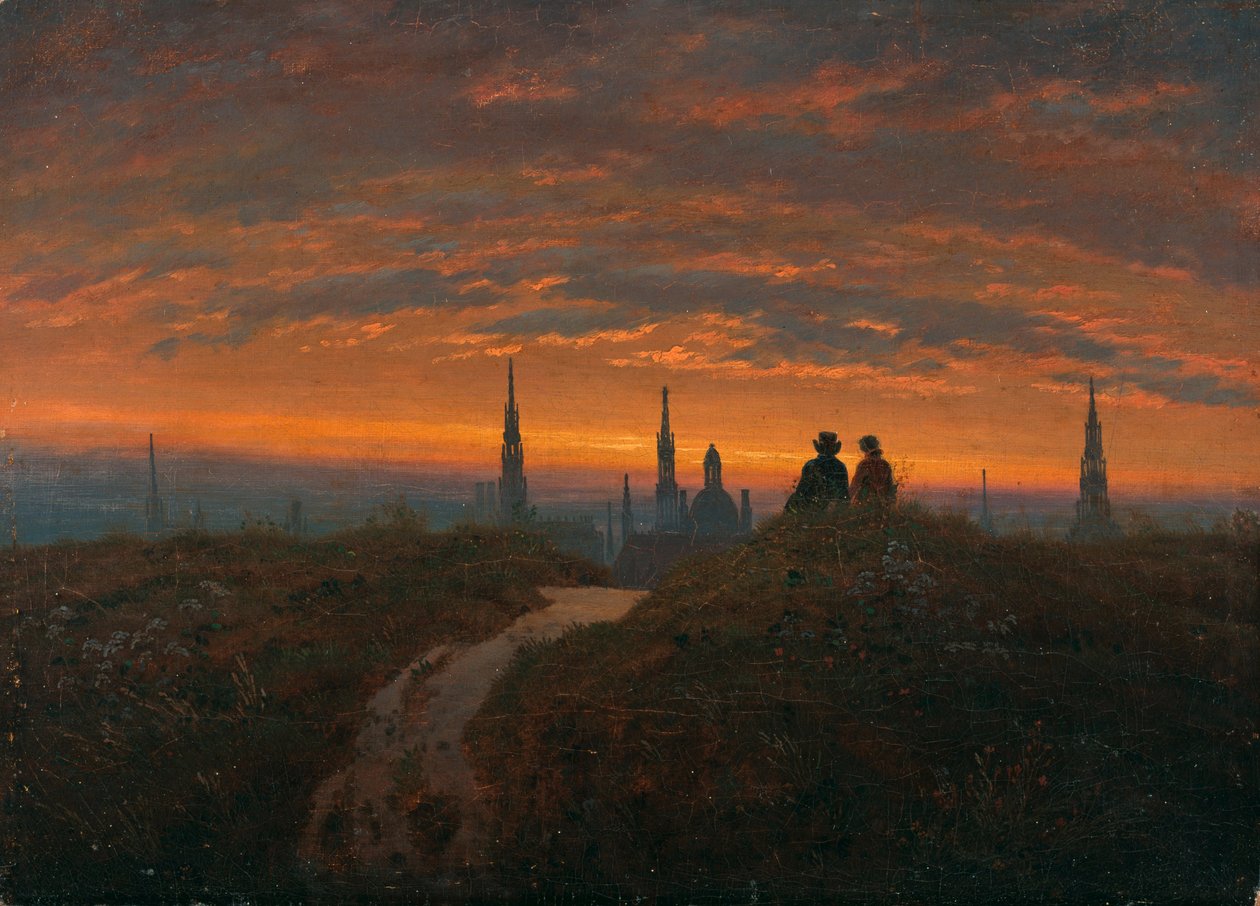 Näkymä Dresdeniin auringonlaskun aikaan tekijältä Carl Gustav Carus