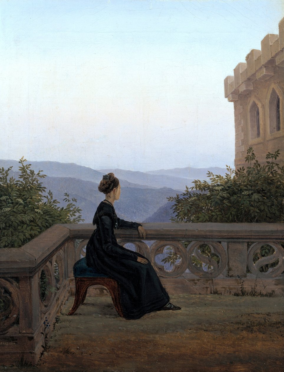 Nainen parvekkeella, 1824 tekijältä Carl Gustav Carus