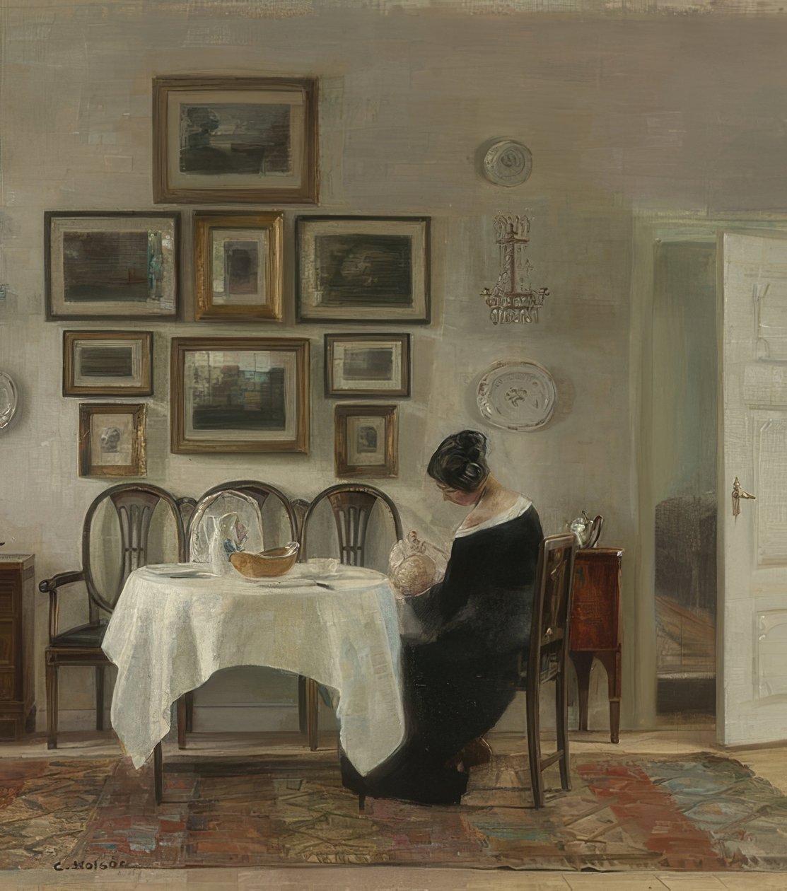 Äiti ja lapsi pöydässä tekijältä Carl Holsoe