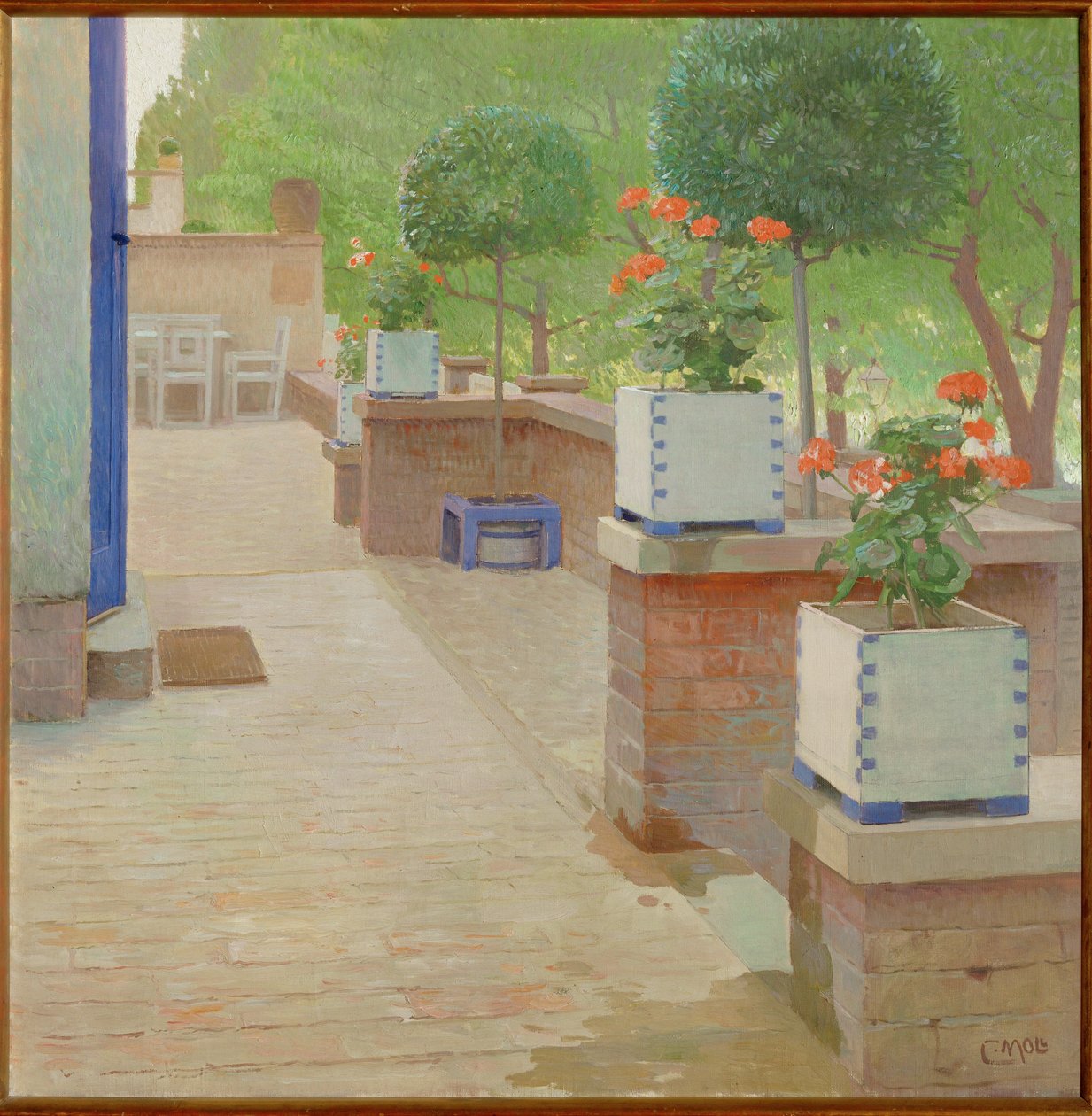 Gartenterrasse - Puutarhaterassi ... (maalaus kankaalle) tekijältä Carl Moll