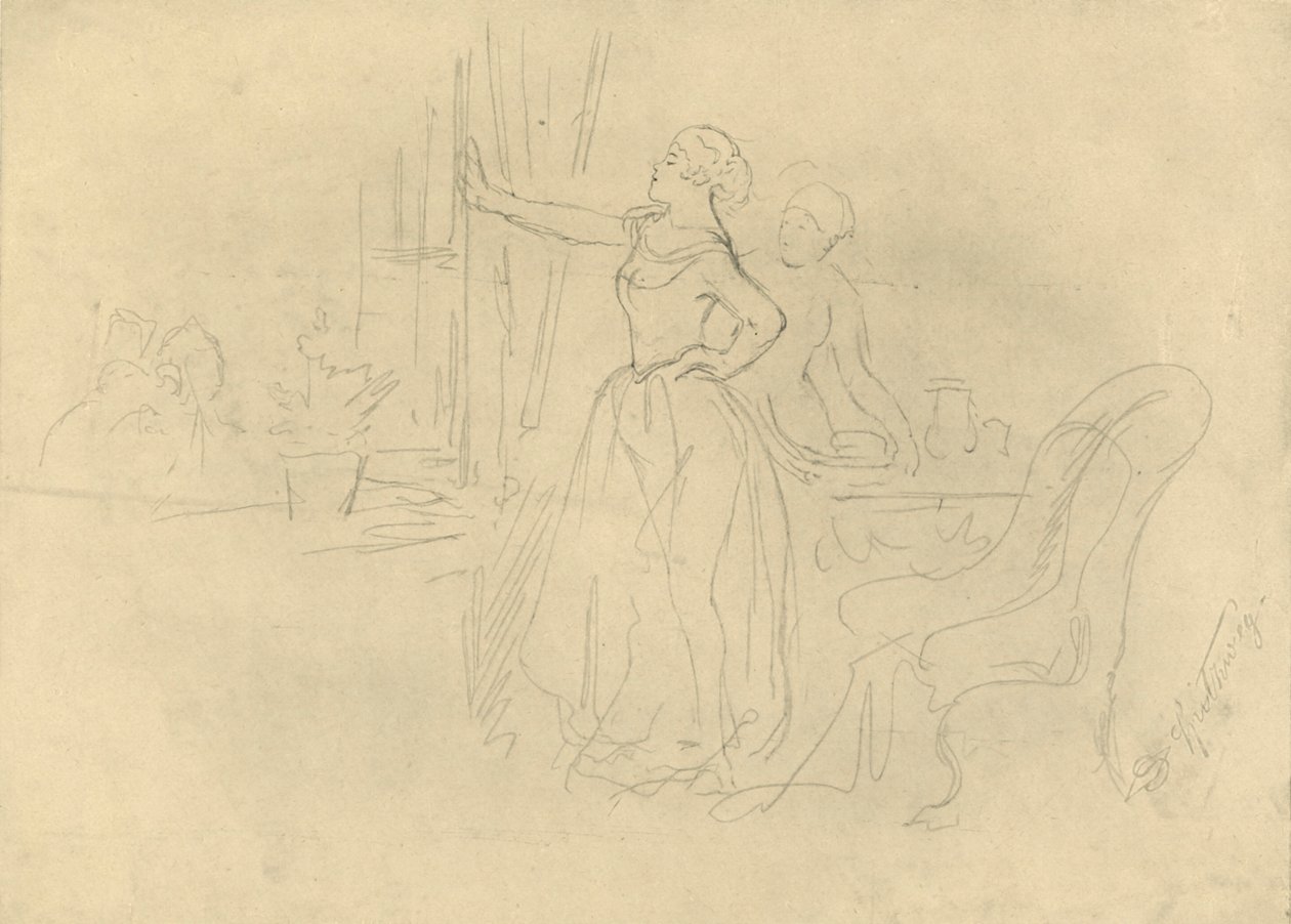 Am Fenster, 1800-luvun puoliväli, loppu, n. 1924. tekijältä Carl Spitzweg