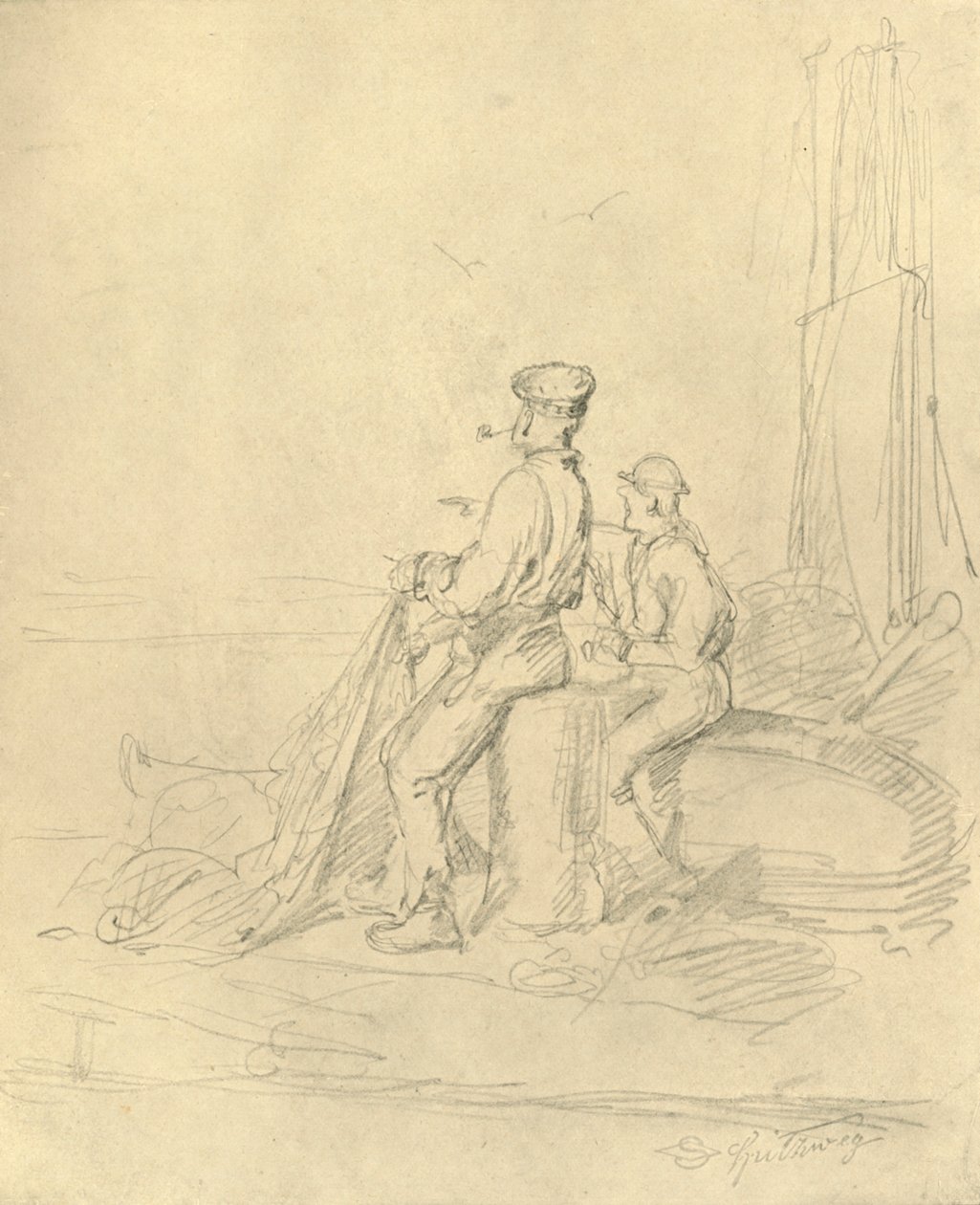 Am Strande, 1800-luvun puoliväli, loppu, n. 1924. tekijältä Carl Spitzweg