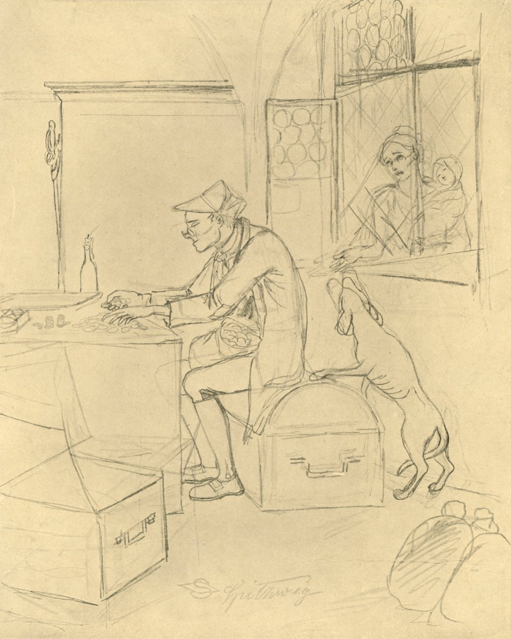 Miser, 1800-luvun puoliväli, loppu, n. 1924. tekijältä Carl Spitzweg