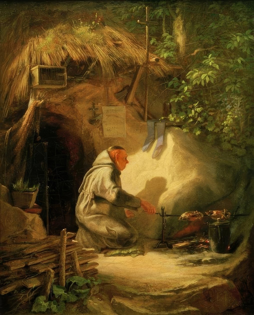 Eremit, Hühnchen bratend tekijältä Carl Spitzweg