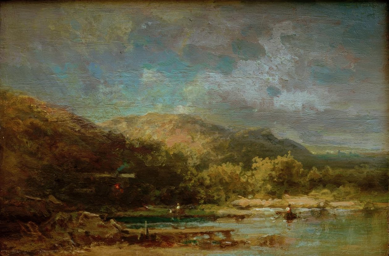Hütte am See mit Figuren tekijältä Carl Spitzweg