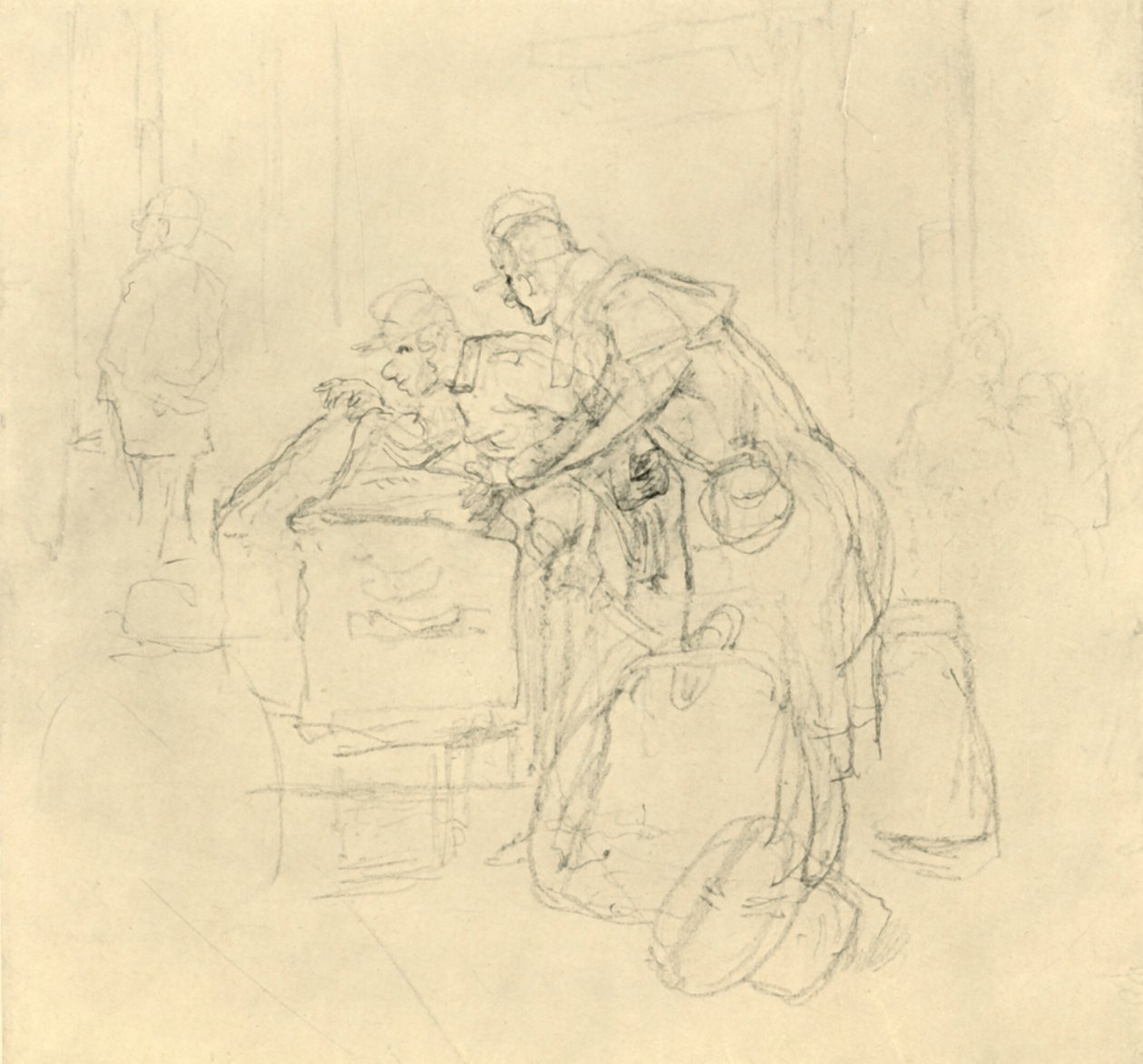 Zollvisitation II, 1800-luvun puoliväli, loppu, n. 1924. tekijältä Carl Spitzweg