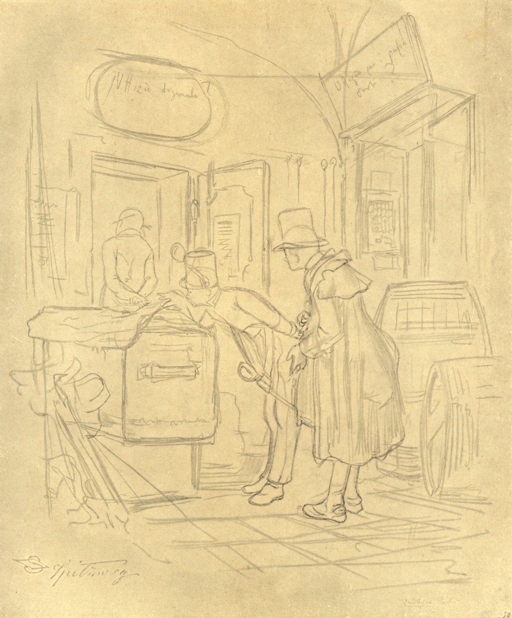 Zollvisitation I, 1800-luvun puoliväli, loppu, n. 1924. tekijältä Carl Spitzweg