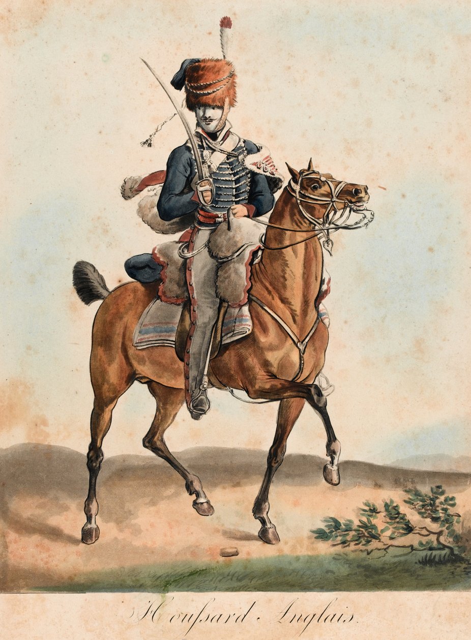 Englannin husaari, n. 1815 (akvatinta, värillinen) tekijältä Carle Vernet