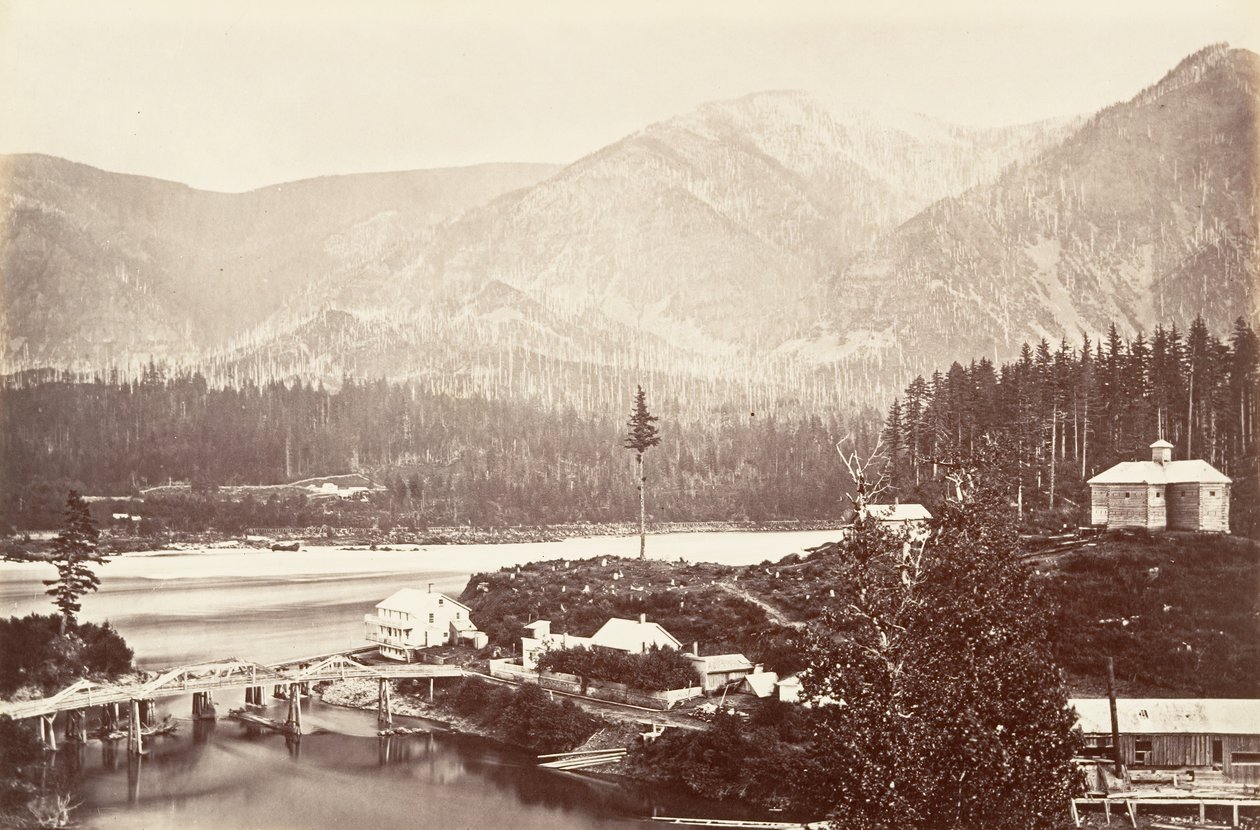 Cascades, Oregon, 1867, painettu n. 1876. tekijältä Carleton Emmons Watkins