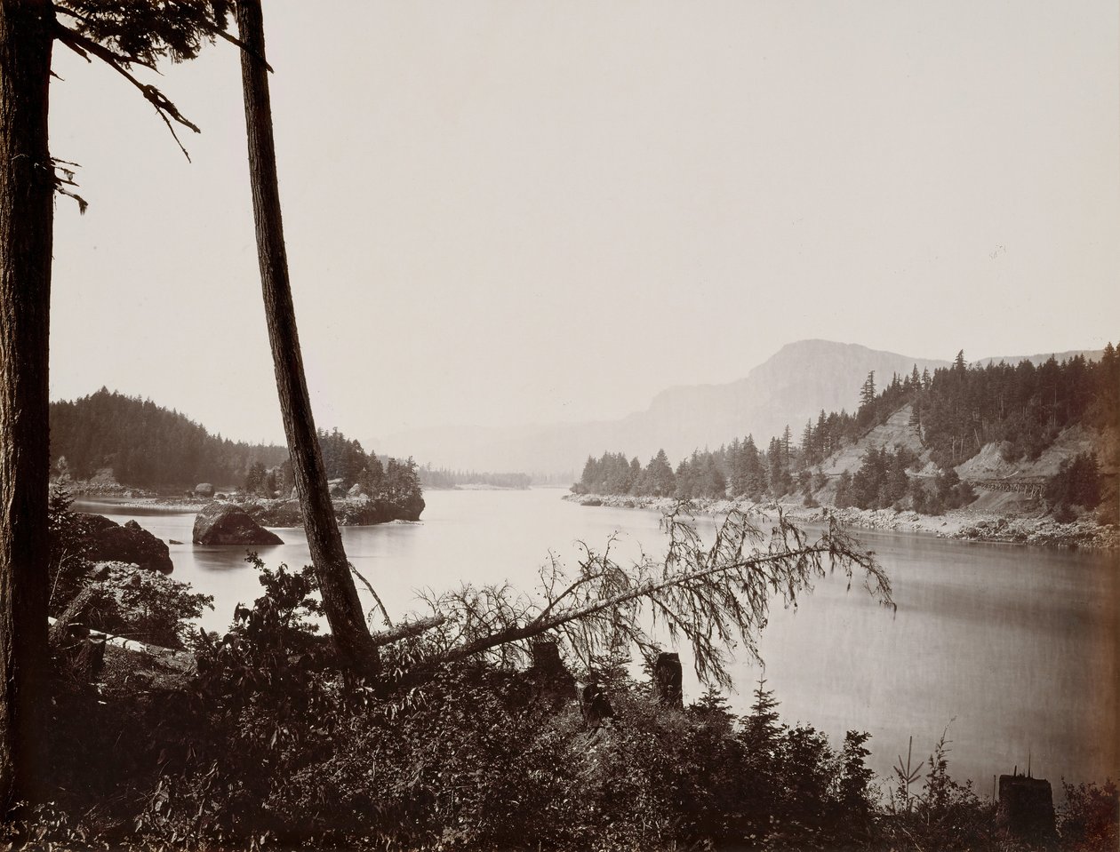 Näkymä Columbiaan, Cascades, 1867. tekijältä Carleton Emmons Watkins