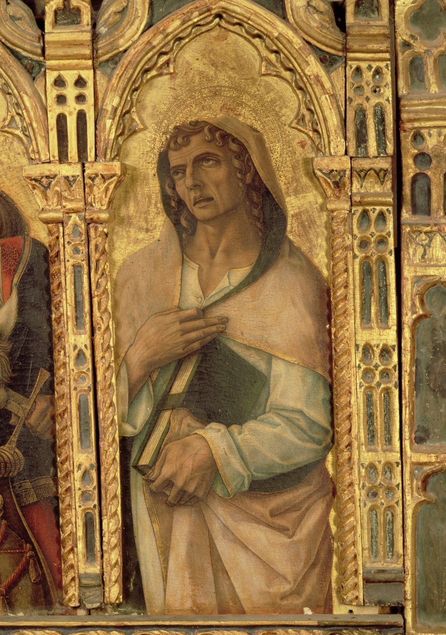 Pyhä Johannes Evankelista, yksityiskohta San Martinon polyptyykistä (tempera taulussa) (katso 76669) tekijältä Carlo Crivelli