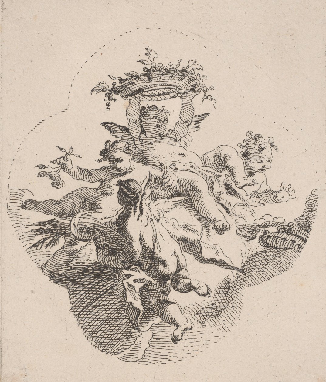 Putti pitelee kukkia, 1725-75. tekijältä Carlo Innocenzo Carloni
