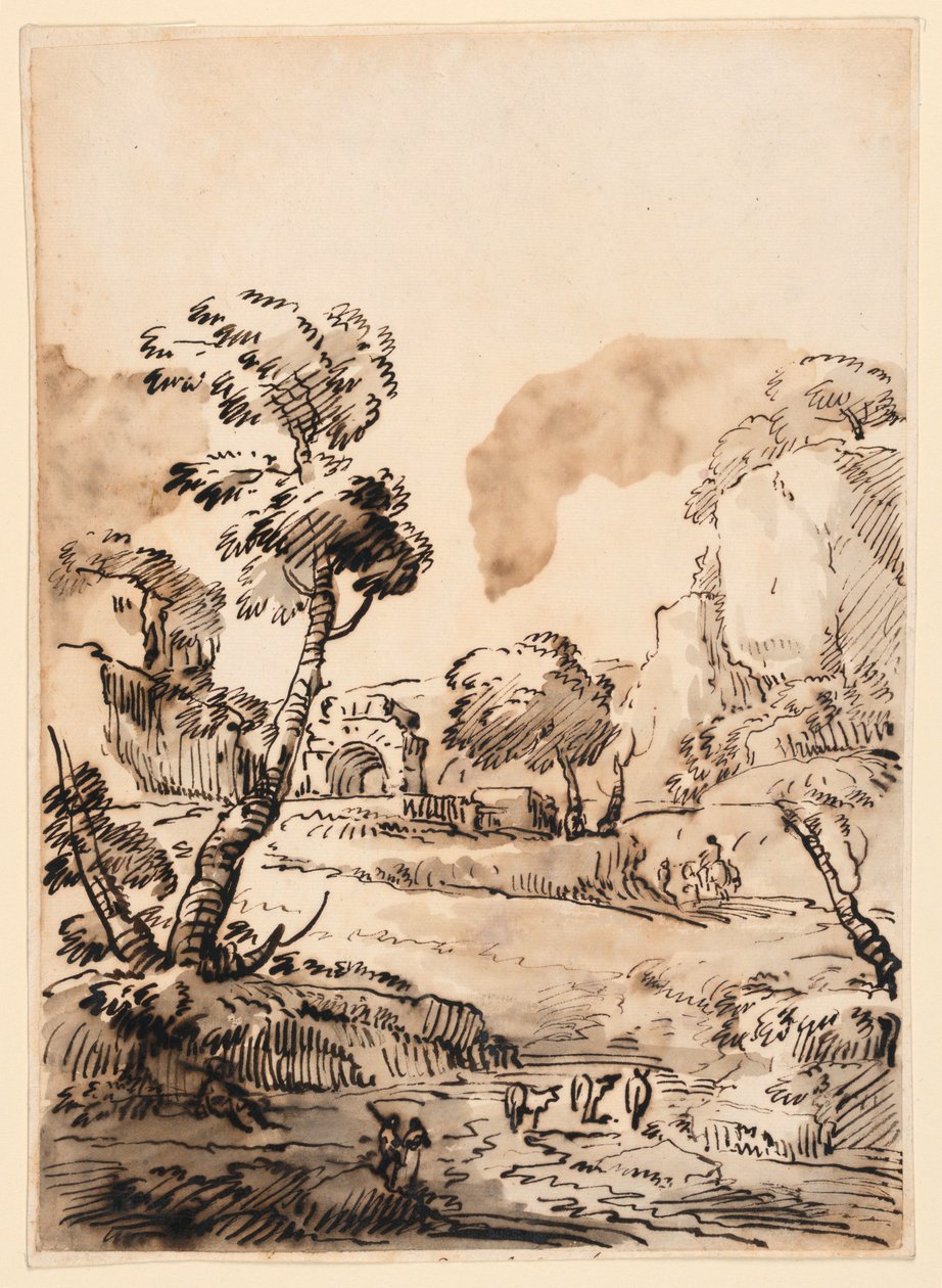 Piirustus, Pastoraalimaisema, 1760-1780 tekijältä Carlo Marchionni
