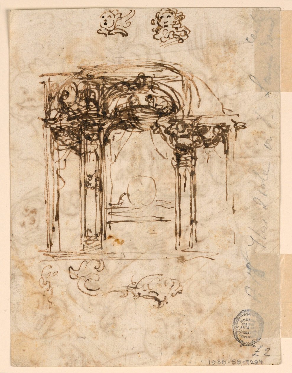 Piirustus, pään tutkimuksia, 1760-80 tekijältä Carlo Marchionni